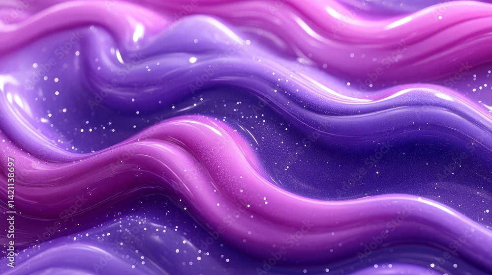 Poster abstract purple and lavender waves with shimmering particles create a mesmerizing and calming effect