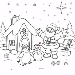 Santa Claus and penguins are enjoying the winter holiday