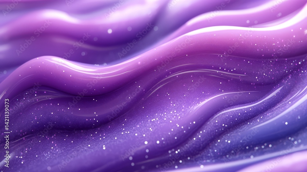 Poster abstract purple and lavender waves with shimmering particles create a mesmerizing and calming effect