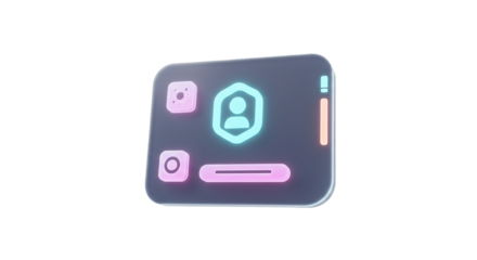 Illustration of a stylized interface with a profile icon and other graphical elements on transparent background