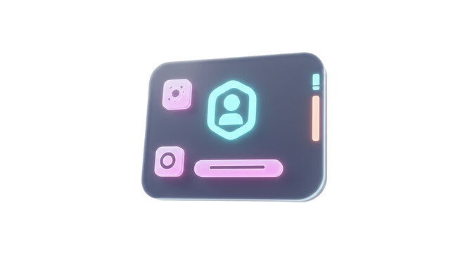 Illustration of a stylized interface with a profile icon and other graphical elements on transparent background - Powered by Adobe