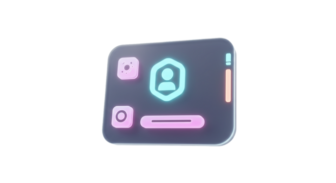 Illustration of a stylized interface with a profile icon and other graphical elements on transparent background