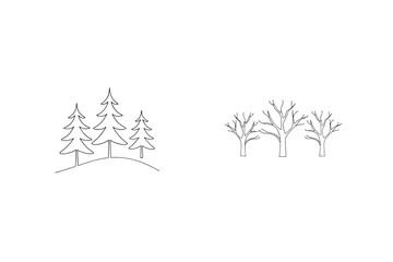 Line Art Illustration Of Winter Trees And Evergreen Trees