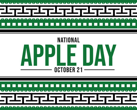Green themed National Apple Day October 21 banner design with fresh look, white background and border pattern for seasonal fruit awareness celebration illustration