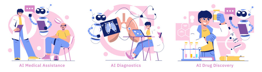 AI In Medicine And Science. Flat Vector Illustration