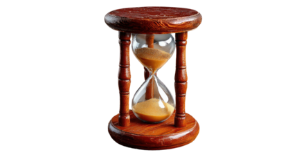 Time Running Out: A wooden hourglass with golden sand delicately trickling through the narrow passage, reminding us of the fleeting nature of time and the preciousness of each moment. 