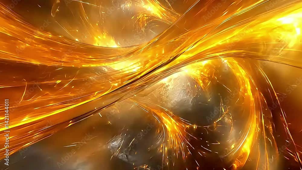 Poster golden abstract swirls of energy flowing with sparkling lights in a dynamic motion design