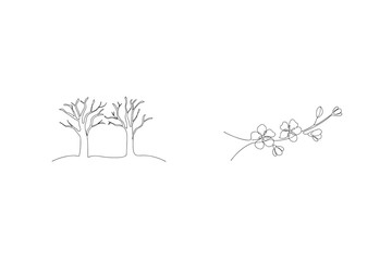 Minimalist Line Art With Trees And Blossoms For Spring Designs