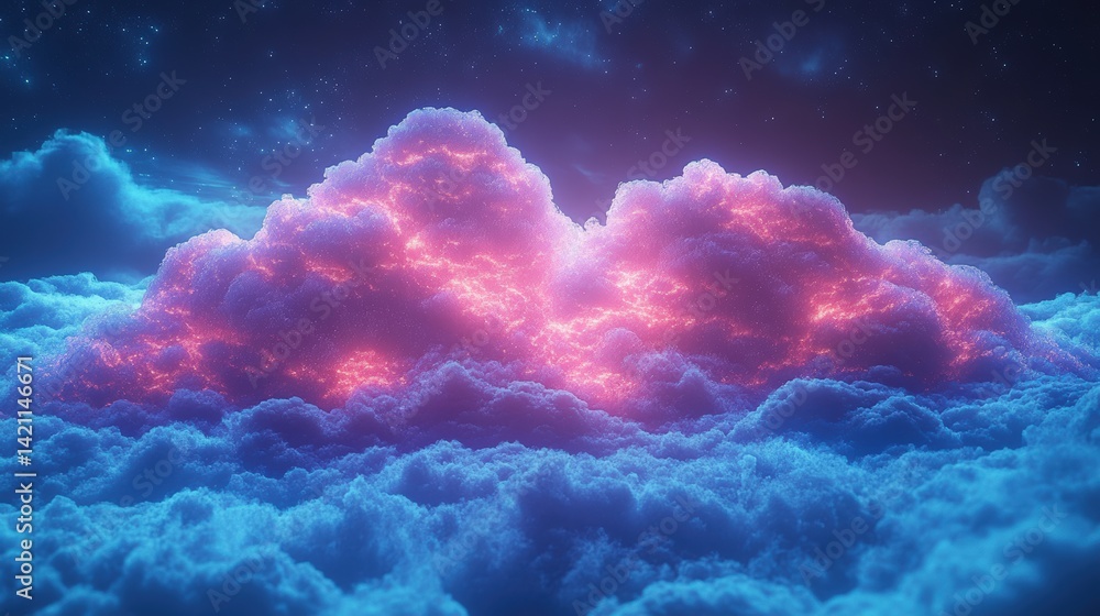 Poster vibrant clouds illuminated by ethereal light, creating a surreal sky at twilight