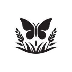 butterfly on grass vector silhouette clip art illustration