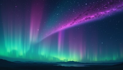 Majestic Aurora Borealis Display over Serene Landscape at Night Stunning Celestial Lights Dancing Across the Night Sky