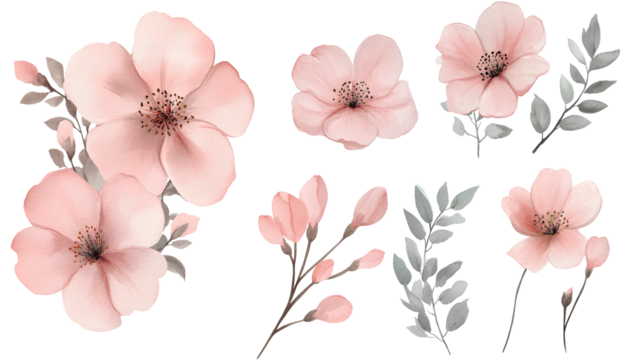 - Watercolor pink flowers on a branch