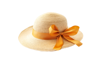 A beach hat with a ribbon isolated on a white background