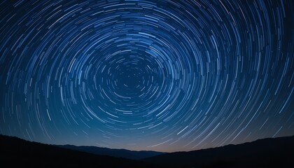 Majestic Night Sky Star Trails  Circular Star Trails over Mountain Silhouette Long Exposure Astrophotography