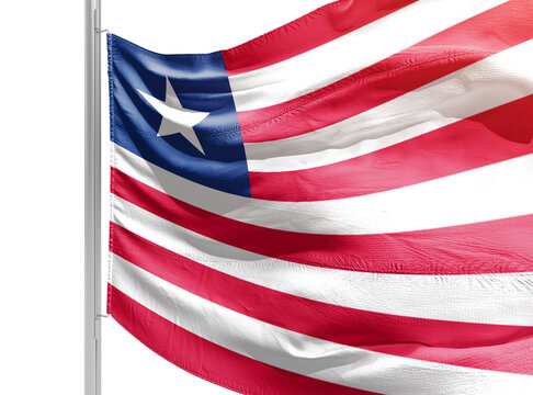 Liberia  national flag waving on white background. Flag waving with clipping path easily cutout. Liberia national flag for independence day.
