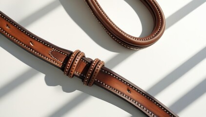 Luxurious Brown Leather Bridle with Detailed Stitching and Buckle
