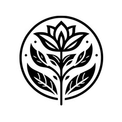 Black and White Floral Emblem: Geometric Botanical Design