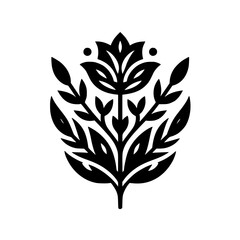 Bold Black Floral Emblem on White Background