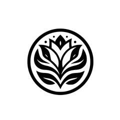 Elegant Leafy Floral Logo Design, Monochrome Emblem