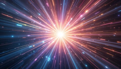 Naklejka premium Radiant Light Rays Explosion Abstract Background Colorful Dynamic Energy Starburst