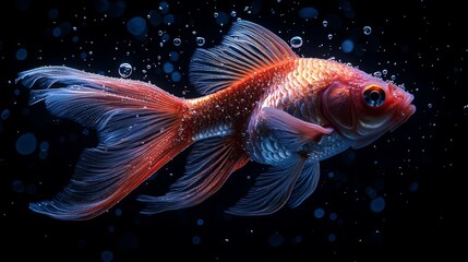 Fototapeta premium A goldfish swimming in the water with bubbles