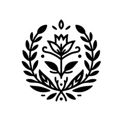 Floral Emblem: Black and White Minimalist Design