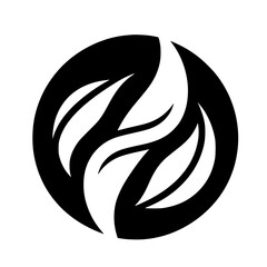 Abstract Leaf Motif Inside a Circle: Minimalist Black and White Design