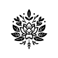 Elegant Lotus Flower & Leaf Vector Design, Minimalist Black & White