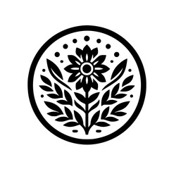 Floral Emblem: Black & White Circle Logo for Nature, Eco, and Wellness.
