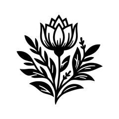 Elegant Black Floral Silhouette Design on White, Vector Illustration