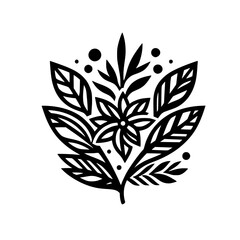 Elegant Black & White Floral Illustration with Detailed Foliage