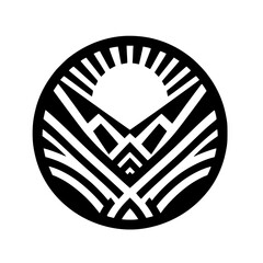 Geometric Mountain Sunset Logo, Minimalist Black and White Design