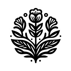 Floral Crest in Black & White: Folk Art Style Illustration
