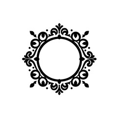 Elegant Black Ornate Circle Frame on White Background