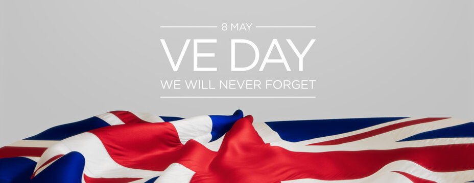 VE Day Commemoration: Union Jack Tribute with 'We Will Never Forget' Text