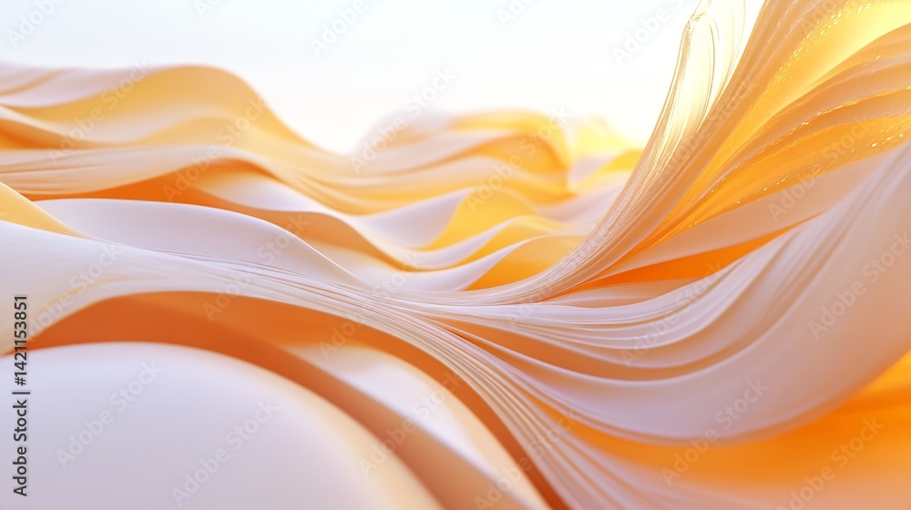 Poster abstract orange and white waves soft flowing elegant design background art calm curve light style
