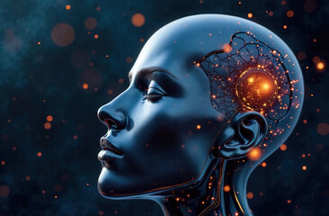 Abstract image of artificial intelligence managing digital finance, digital face