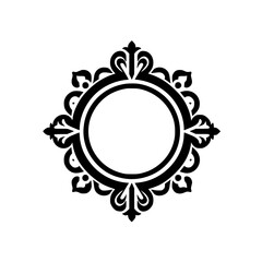 Elegant Black and White Floral Frame Circle Logo, Vintage Design Element