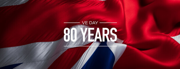 80th VE Day Anniversary: Union Jack Flag with Commemorative Text
