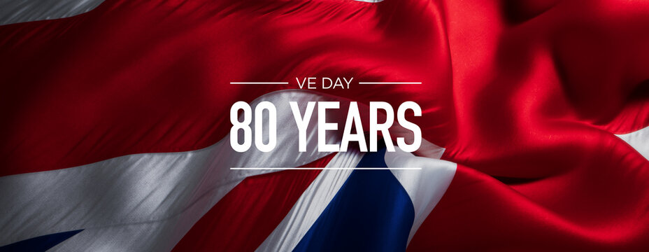 80th VE Day Anniversary: Union Jack Flag with Commemorative Text