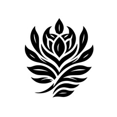 Black and White Floral Design Element on White Background