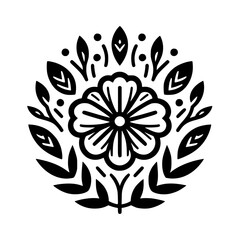 Floral Mandala Vector: Black and White Botanical Design, Decorative Element