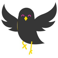Minimal cute bird cartoon in black and yellow, simple vector for kids, decor, and fun graphics.