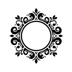 Elegant Ornamental Circle Frame, Black and White Floral Vector Illustration