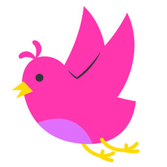 Cute pink bird cartoon in flat style, perfect for kids, decorations, and educational graphics.