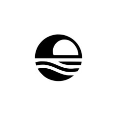 Minimalist Sun and Waves Logo - Black and White Geometric Design