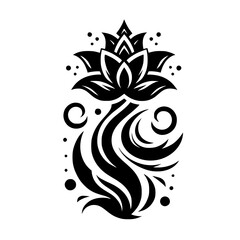 Elegant Black Lotus Flower Design, Botanical Ornament, White Background