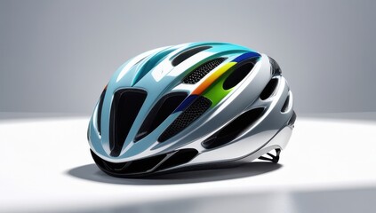 Fototapeta premium Stylish Modern Bicycle Helmet with Rainbow Stripe Design