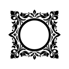 Elegant Black & White Floral Frame, Circular Center, Decorative Vector