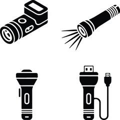 Torch Silhouette Set | Flashlight Vector Icons Pack Flashlight & Torch Silhouette Collection | Minimal Black Icons